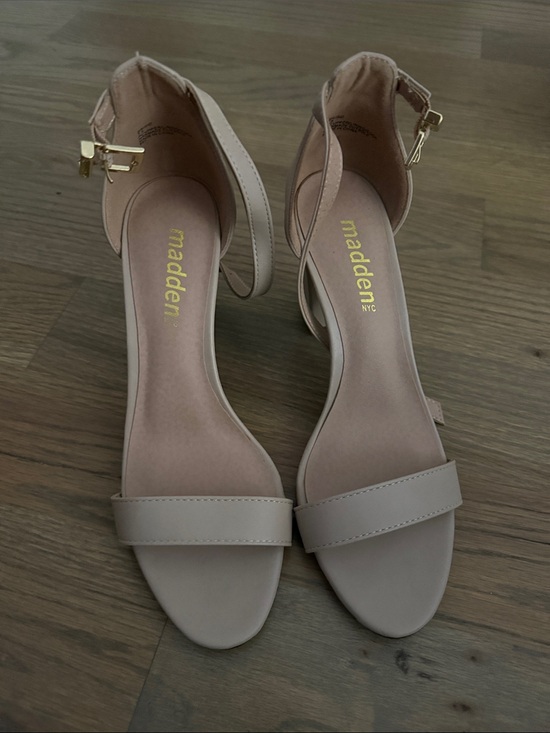 Madden Girl Shoes - Madden Girl Beige Ankle-Strap Heeled Sandals